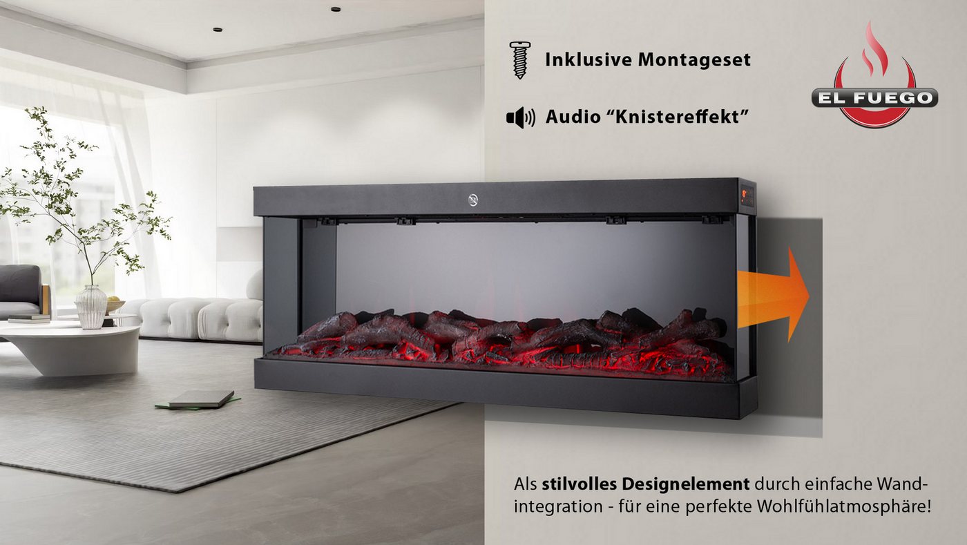 El Fuego Elektrokamin El Fuego® „Nizza“ 3D Wandkamin, 107 cm, Wandintegration (inkl. Montage-Set) Bild 2