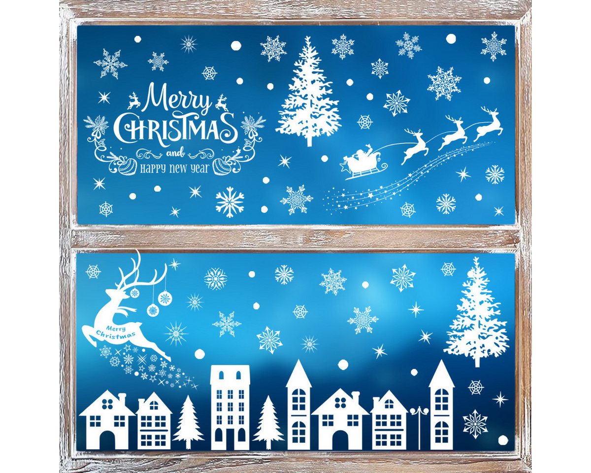 Coonoor Aufkleber Fensterbilder Weihnachten Selbstklebend, Fensterdeko Weihnachten, (4tlg), Wiederverwendbar Statisch Haftende Aufkleber Weihnachtsdeko Bild 3