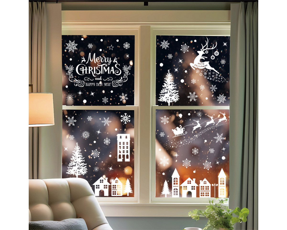 Coonoor Aufkleber Fensterbilder Weihnachten Selbstklebend, Fensterdeko Weihnachten, (4tlg), Wiederverwendbar Statisch Haftende Aufkleber Weihnachtsdeko Bild 4