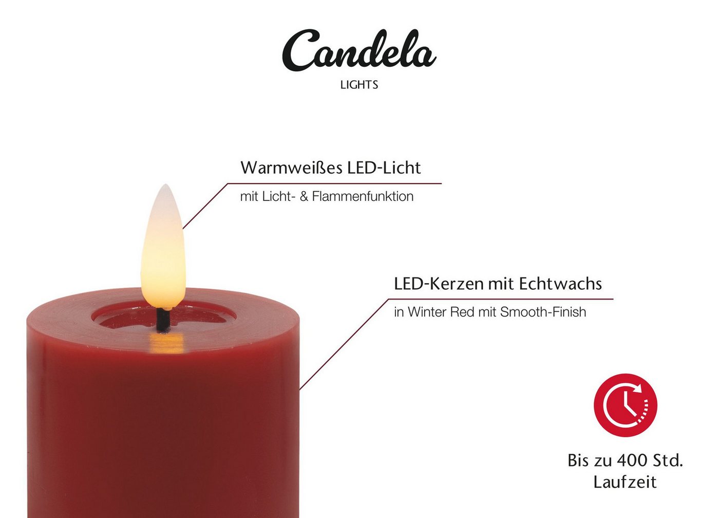 LC Home LED-Kerze Candela LED Kerzen 4er Set H:10x?5cm Winter rot glatt Echtwachs mit Bild 4