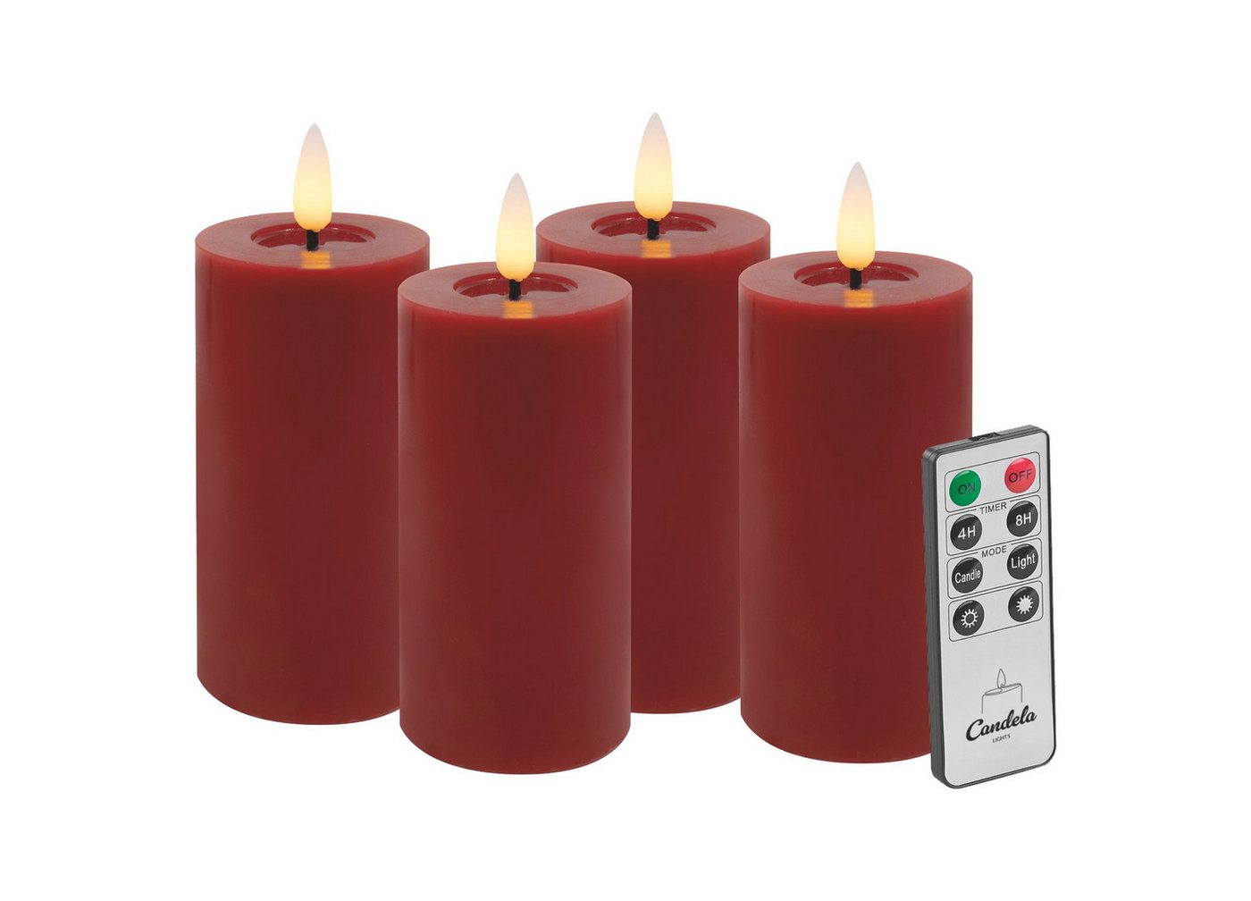 LC Home LED-Kerze Candela LED Kerzen 4er Set H:10x?5cm Winter rot glatt Echtwachs mit Bild 5