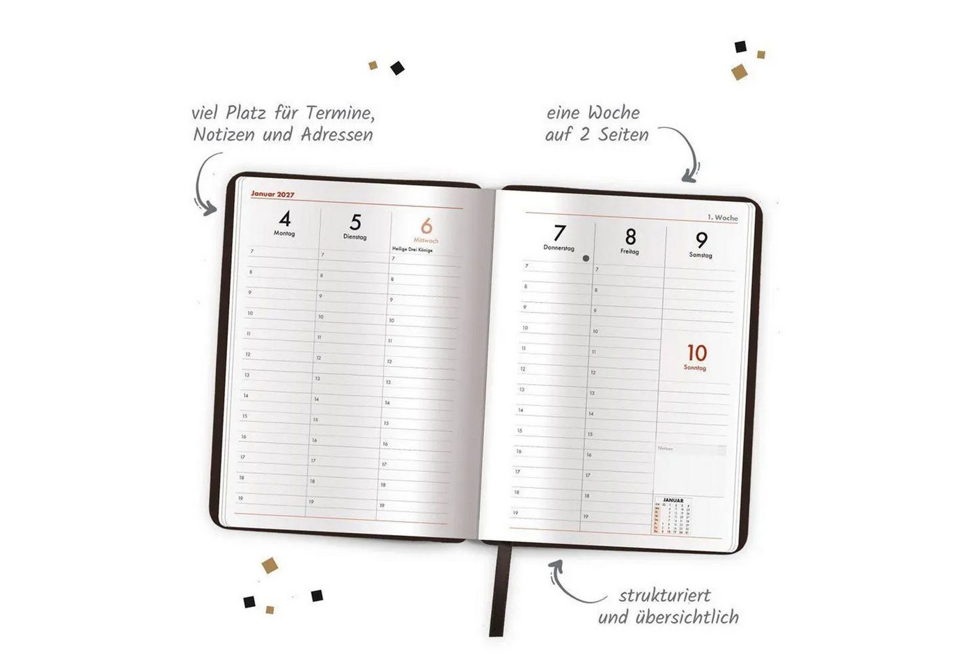 Trötsch Verlag Taschenkalender TRÖTSCH - Wochenplaner A5 mit Tasche Flowers black 2027