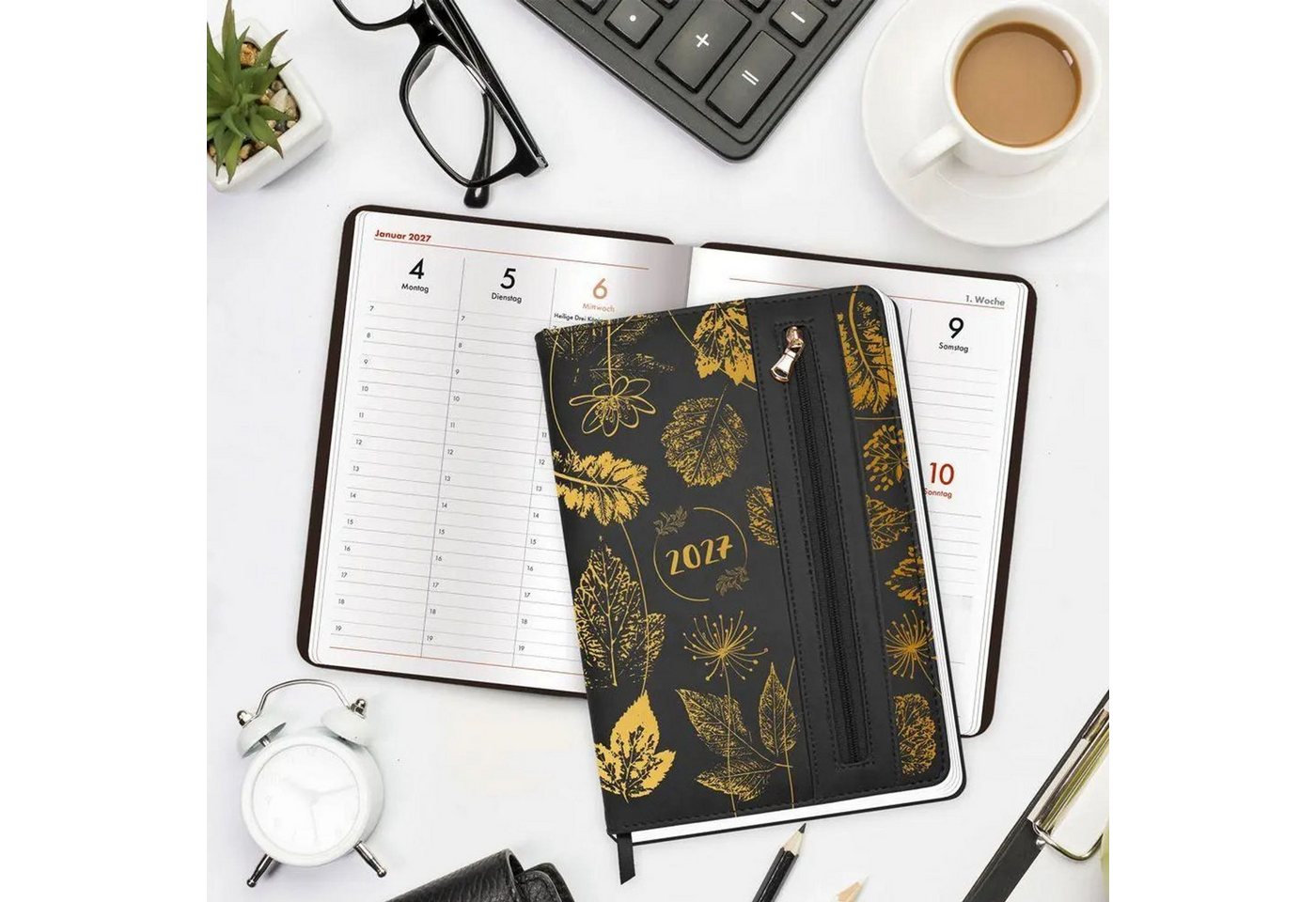 Trötsch Verlag Taschenkalender TRÖTSCH - Wochenplaner A5 mit Tasche Flowers black 2027 Bild 2