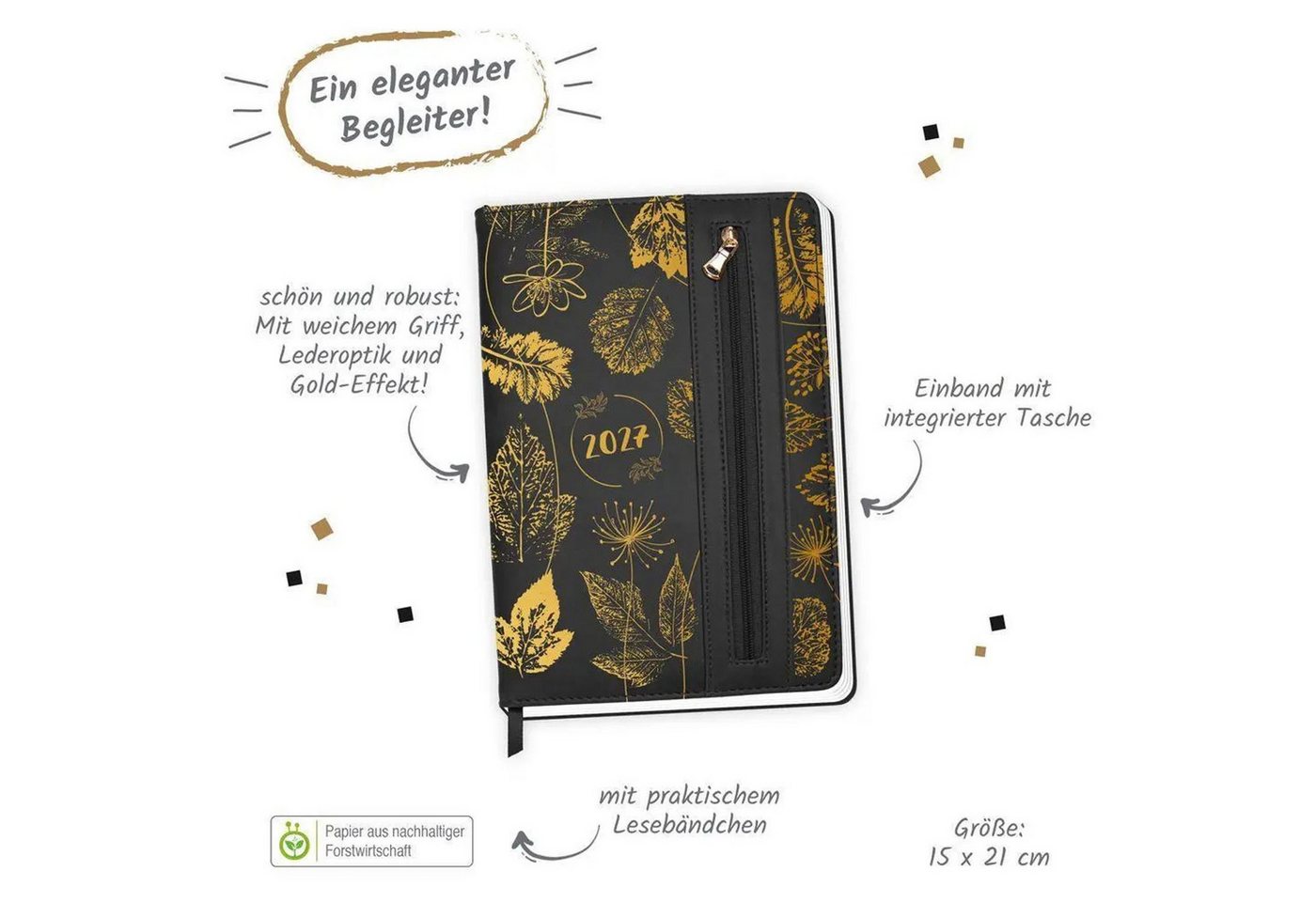 Trötsch Verlag Taschenkalender TRÖTSCH - Wochenplaner A5 mit Tasche Flowers black 2027 Bild 4