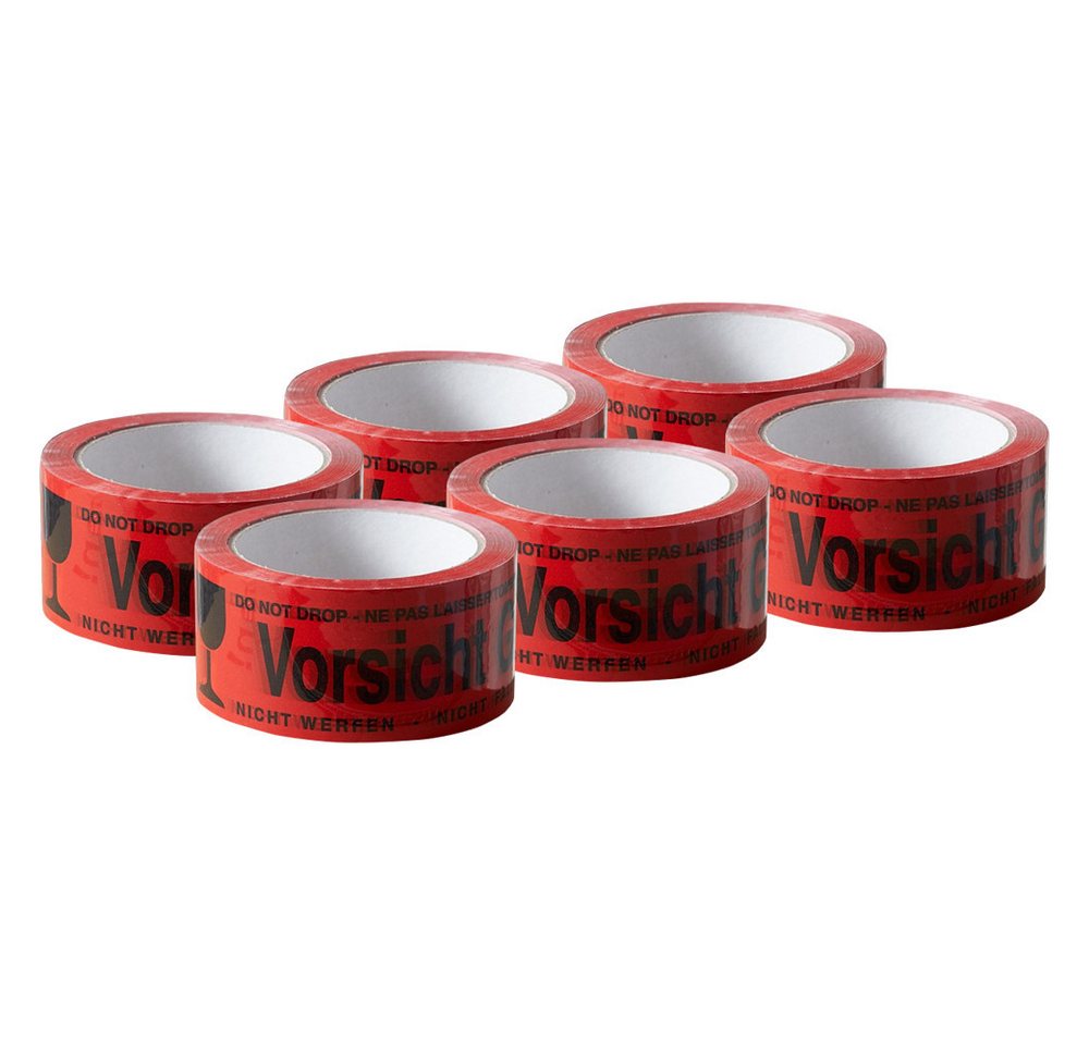 ARLI Klebeband 6x Klebeband " Vorsicht Glas " Packband rot Paketband (6er, 6-St., Set) PP 48 mm x 66 m Paket Band - 6 Rollen Bild 2