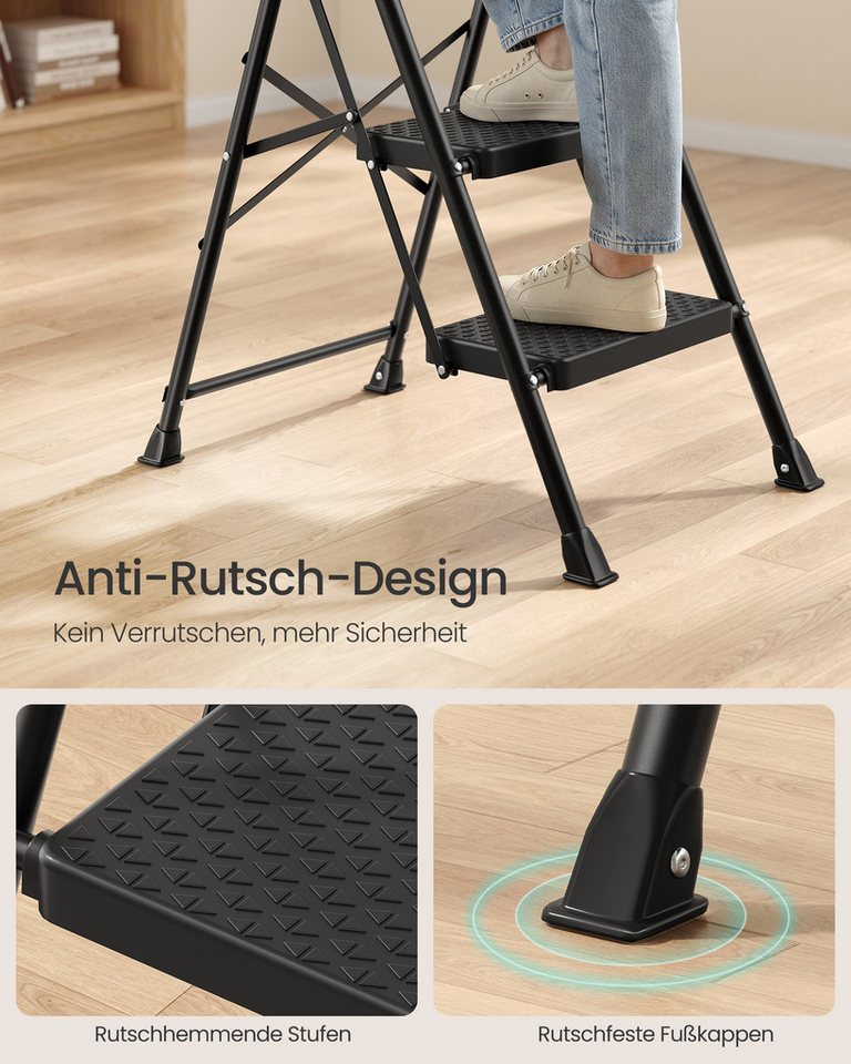 SONGMICS Trittleiter Klapptritt Klappbar, 2 Rutschfeste Stufen, bis 150 kg Belastbar, 114 x 45,5 x 7,5 cm, Haushaltsleiter Bild 2