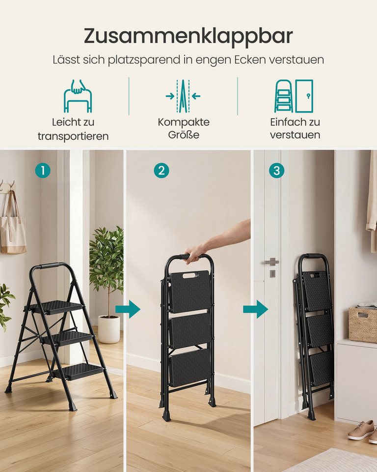 SONGMICS Trittleiter Klapptritt Klappbar, 2 Rutschfeste Stufen, bis 150 kg Belastbar, 114 x 45,5 x 7,5 cm, Haushaltsleiter Bild 5