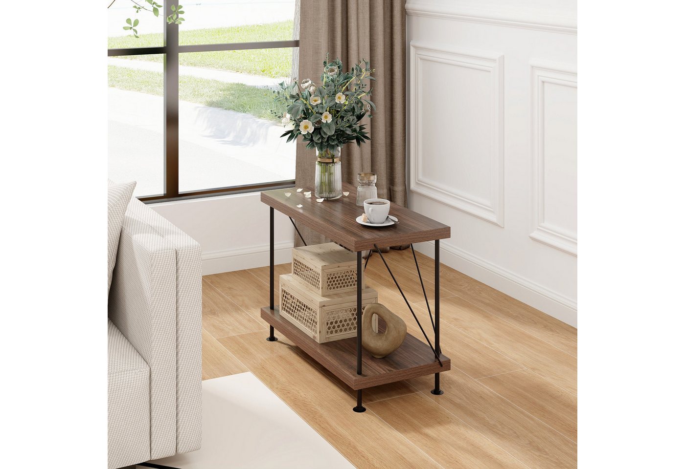 COSTWAY Bücherregal, Standregal stehend, Holz mit Metallrahmen, 60x29,5x45cm