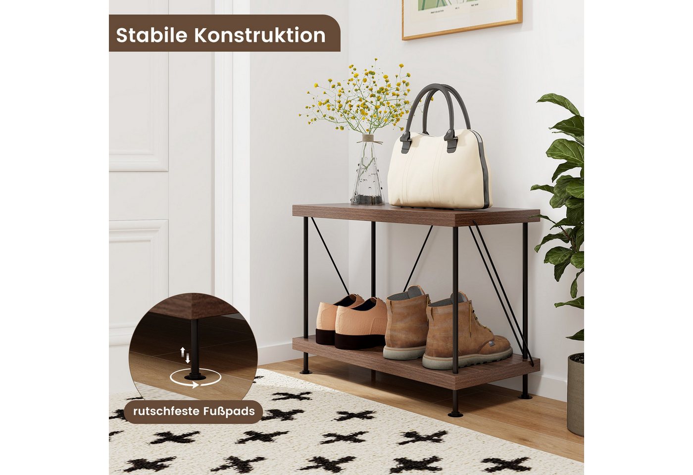 COSTWAY Bücherregal, Standregal stehend, Holz mit Metallrahmen, 60x29,5x45cm Bild 3