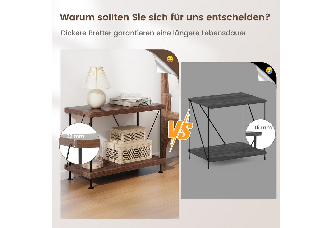 COSTWAY Bücherregal, Standregal stehend, Holz mit Metallrahmen, 60x29,5x45cm Bild 4