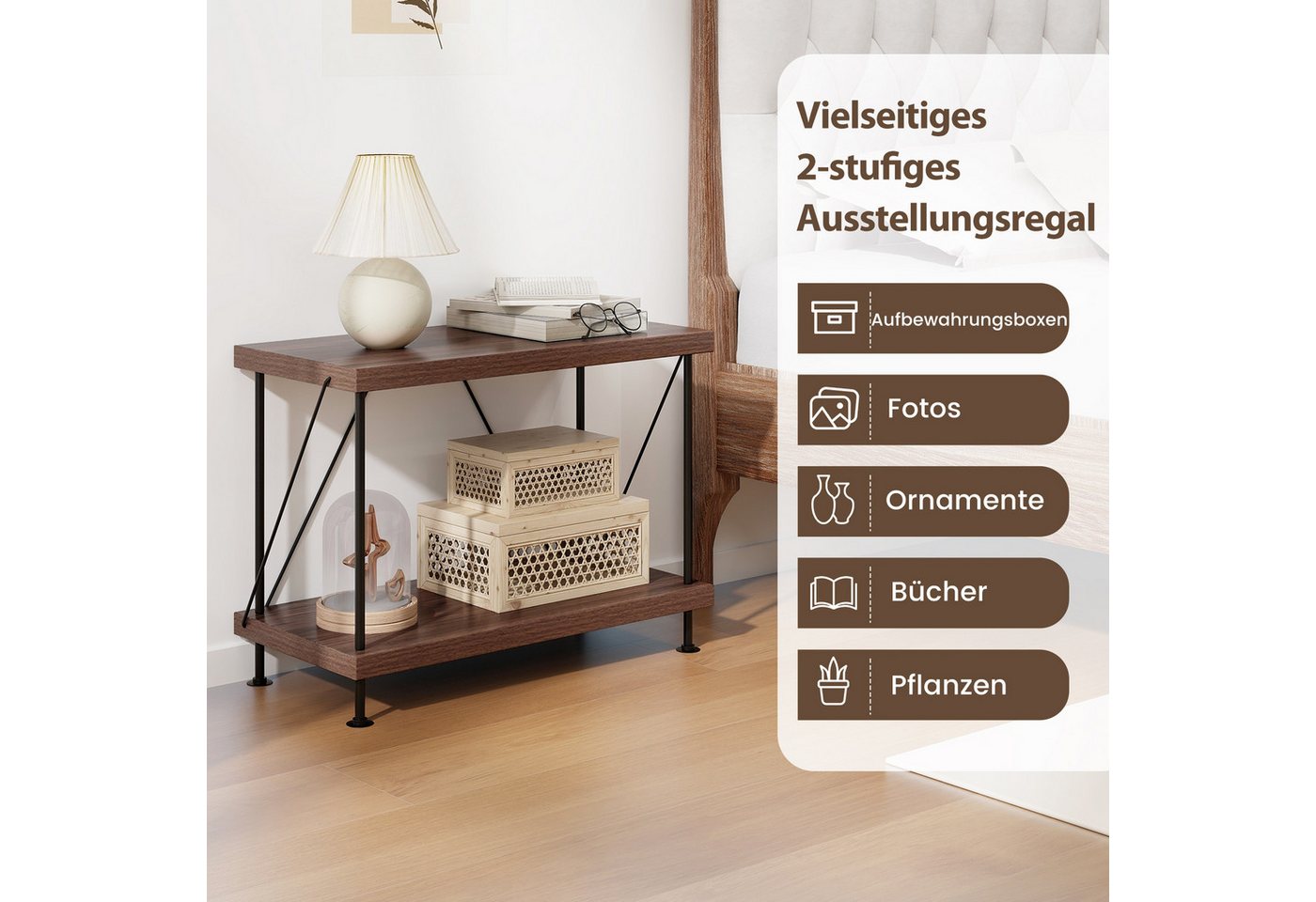 COSTWAY Bücherregal, Standregal stehend, Holz mit Metallrahmen, 60x29,5x45cm Bild 5