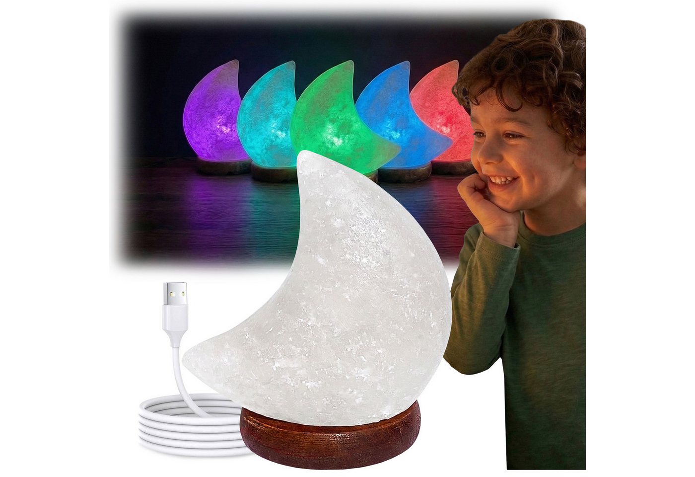EmsCraft24 Schreibtischlampe Kristall-Mondlampe RGB