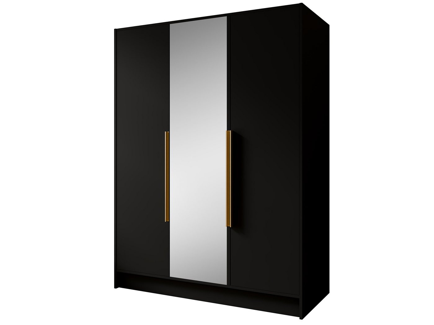 Beautysofa Drehtürenschrank LARO 150 cm mit Spiegel und flexibel anpassbarer Innenaufteilung (Einlegeböden und Kleiderstangen, Griffe Schwarz oder Gold) 3-türiger Kleiderschrank Bild 4