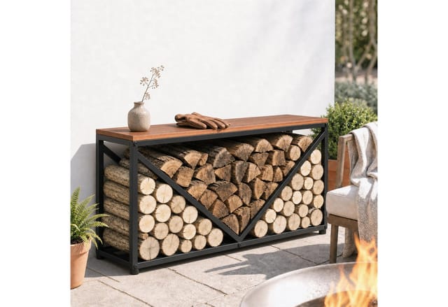 Outsunny Kaminholzregal Kaminholzständer mit Trennwand, BxTxH:98x28x50 cm, (Set, 1-St., Brennholzregal), 2-in-1 Holzregal & Beistelltisch, 50 kg