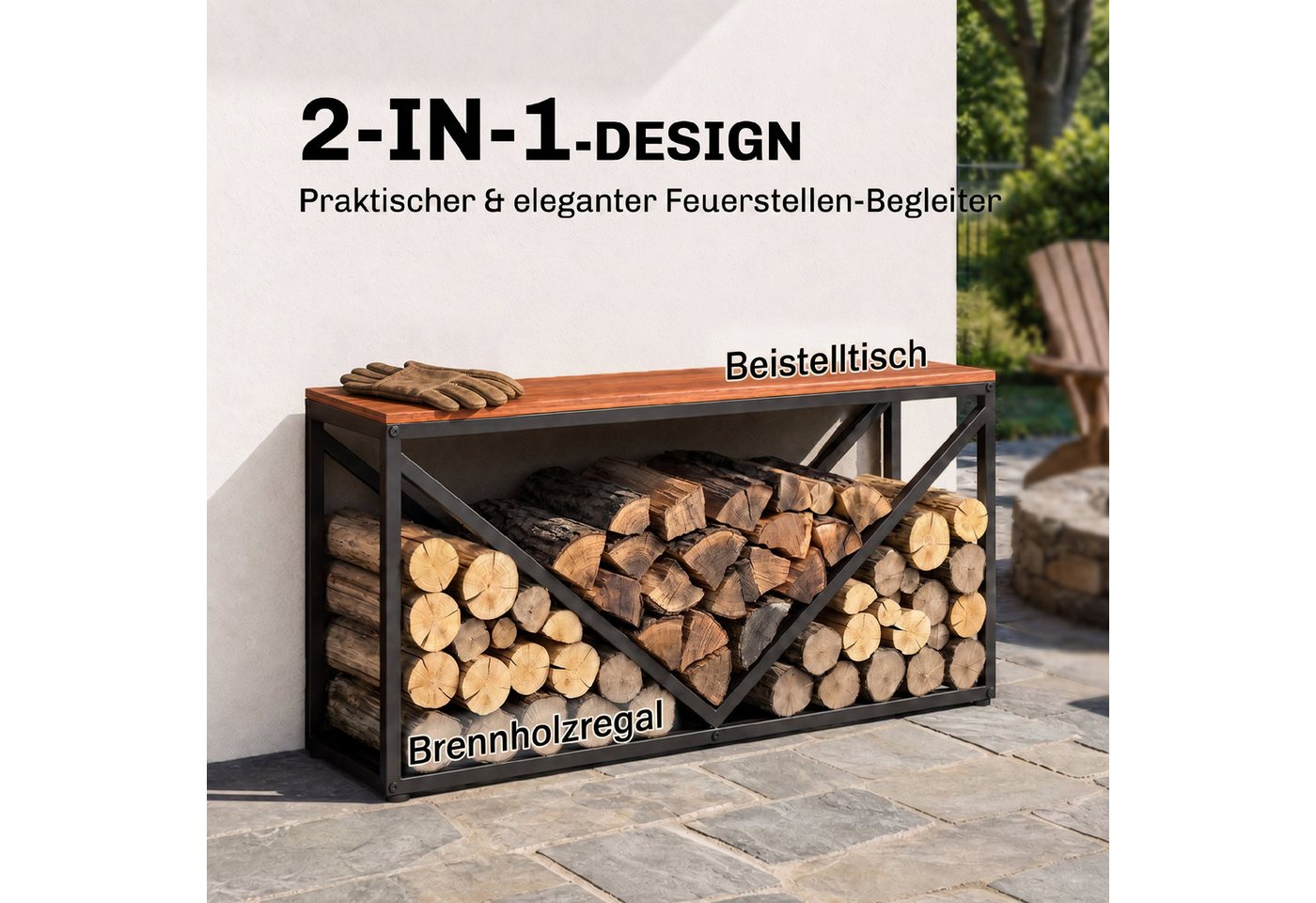 Outsunny Kaminholzregal Kaminholzständer mit Trennwand, BxTxH:98x28x50 cm, (Set, 1-St., Brennholzregal), 2-in-1 Holzregal & Beistelltisch, 50 kg Bild 2