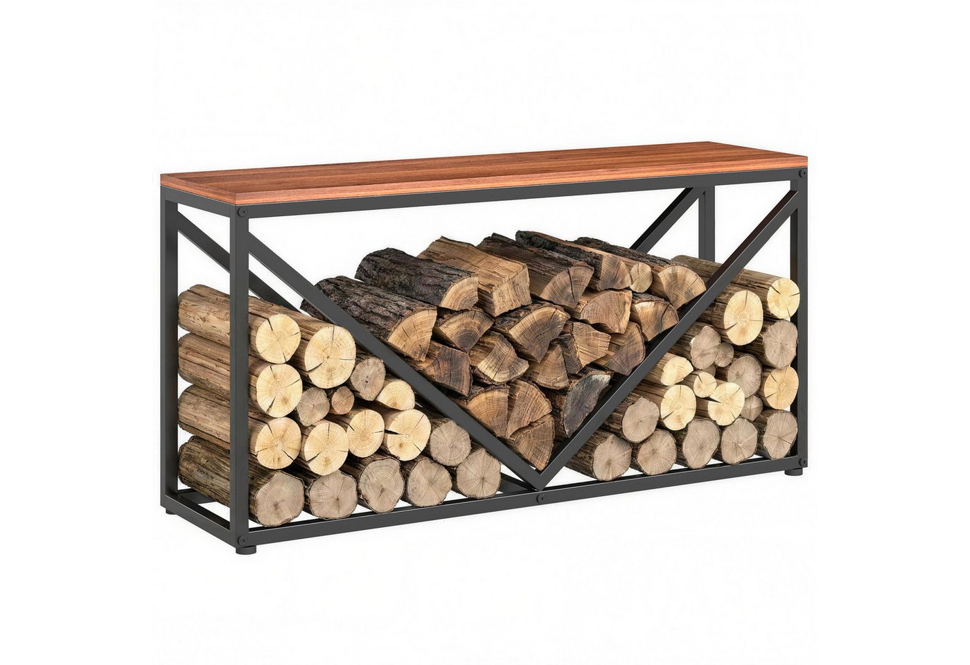 Outsunny Kaminholzregal Kaminholzständer mit Trennwand, BxTxH:98x28x50 cm, (Set, 1-St., Brennholzregal), 2-in-1 Holzregal & Beistelltisch, 50 kg Bild 3