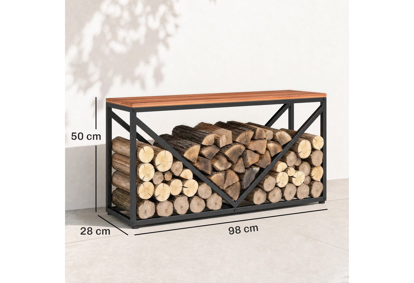 Outsunny Kaminholzregal Kaminholzständer mit Trennwand, BxTxH:98x28x50 cm, (Set, 1-St., Brennholzregal), 2-in-1 Holzregal & Beistelltisch, 50 kg Bild 4