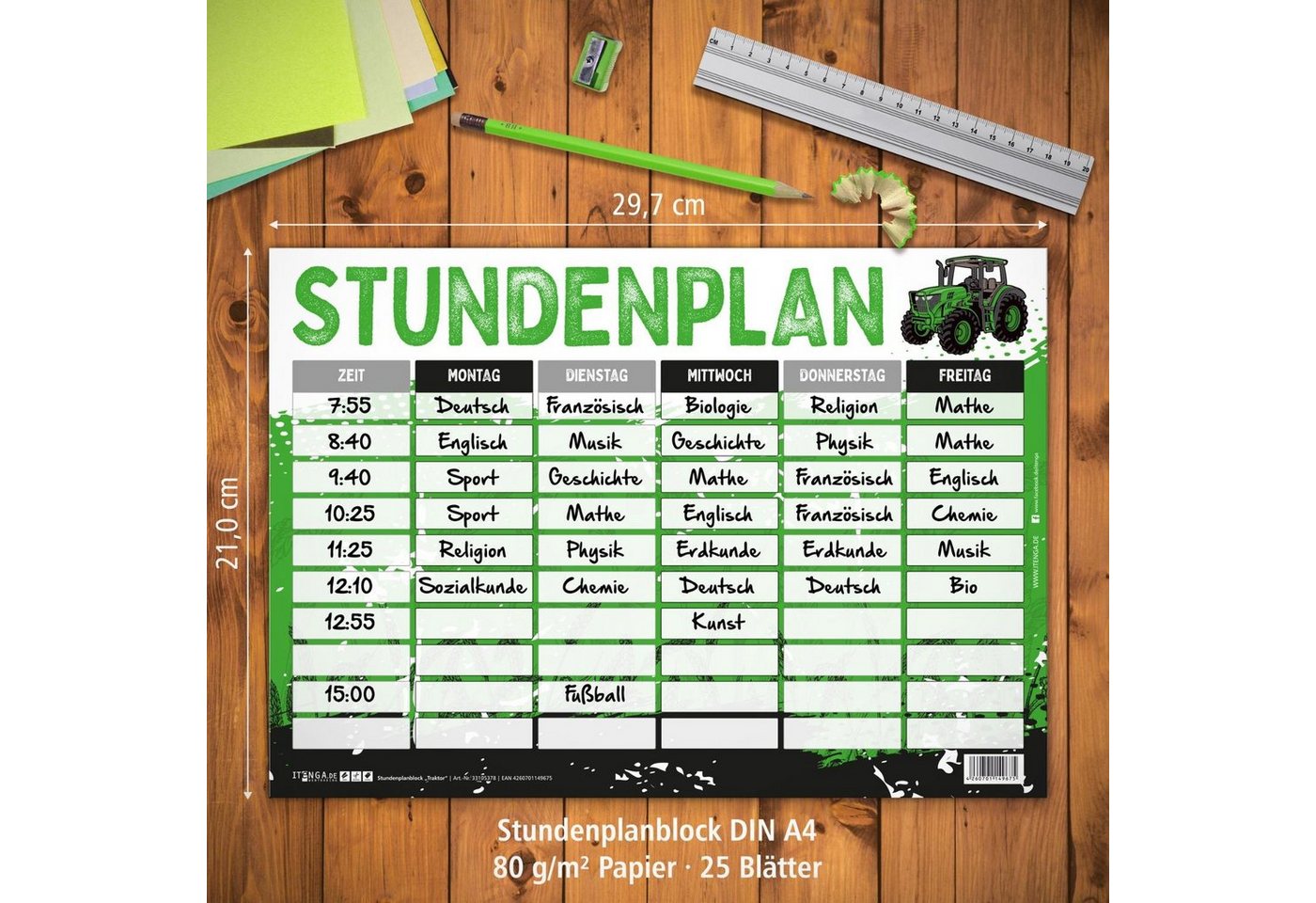 itenga Schülerkalender itenga Stundenplan Block 25 Blatt Motiv TRAKTOR DIN A4