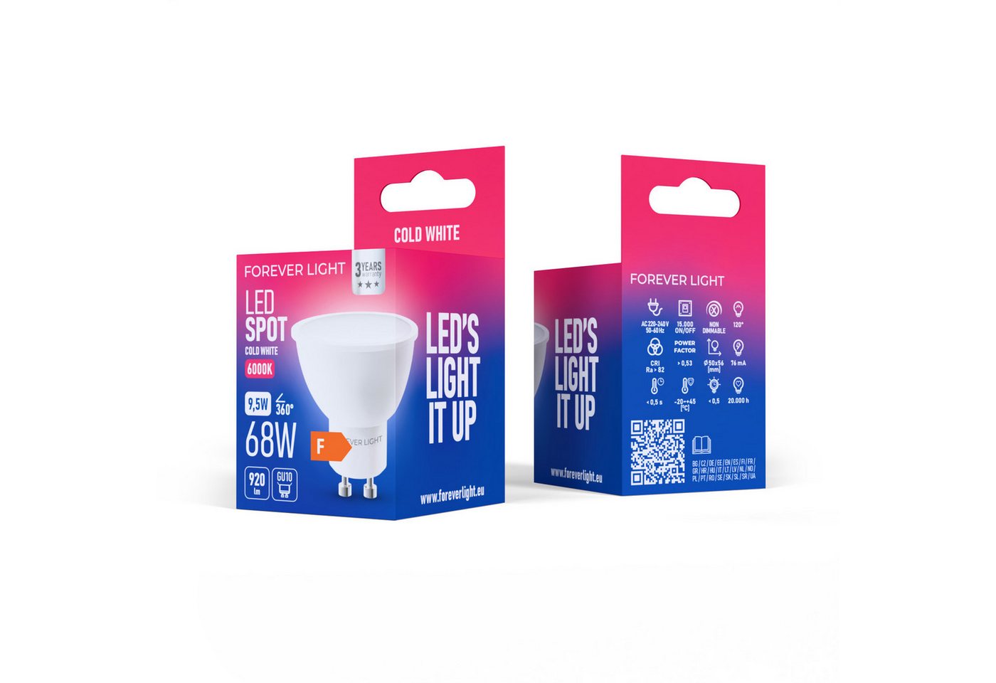 Forever Light LED-Leuchtmittel Lampe GU10 9.5W 920lm Kaltweiß 6000 K Energieklasse F, Kaltweiß, Kaltweißes Licht für maximale Sichtbarkeit Bild 3