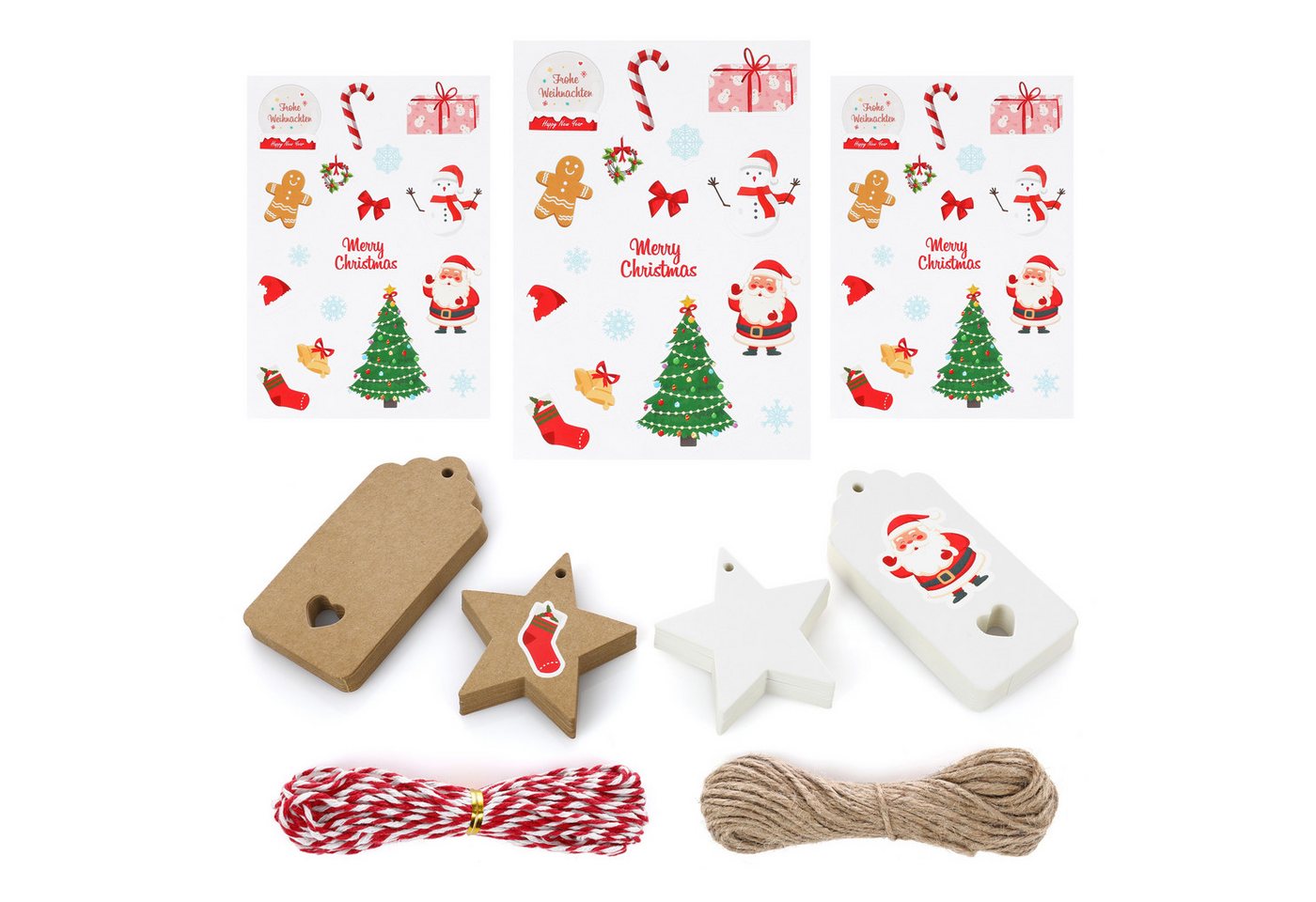 Nordstern Etikett 100 Geschenkanhänger Weihnachten mit Aufkleber und Schnur, Kraftpapier Anhänger zum Beschriften für Weihnachtstüten und Geschenke Bild 2