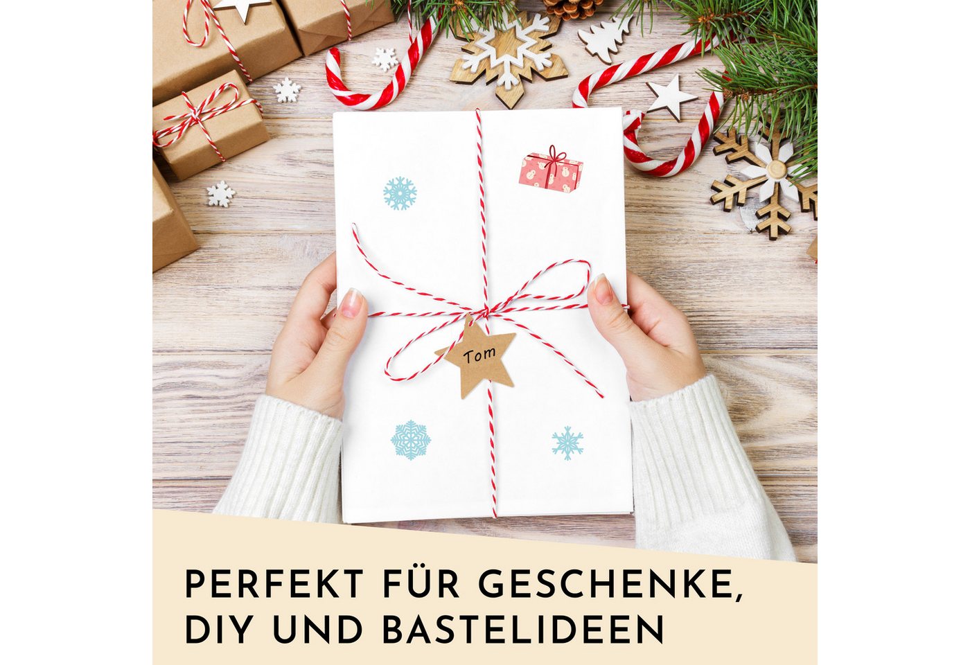 Nordstern Etikett 100 Geschenkanhänger Weihnachten mit Aufkleber und Schnur, Kraftpapier Anhänger zum Beschriften für Weihnachtstüten und Geschenke Bild 3