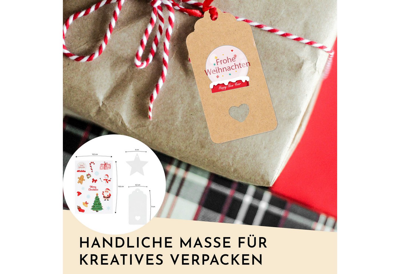 Nordstern Etikett 100 Geschenkanhänger Weihnachten mit Aufkleber und Schnur, Kraftpapier Anhänger zum Beschriften für Weihnachtstüten und Geschenke Bild 4