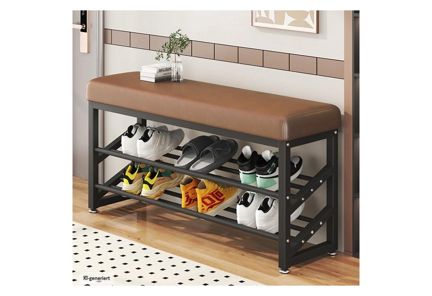 HTI-Living Schuhregal Metall 2 Ebenen mit Sitzkissen Braun, 1 Stück 1-tlg., Schuhbank Bild 2