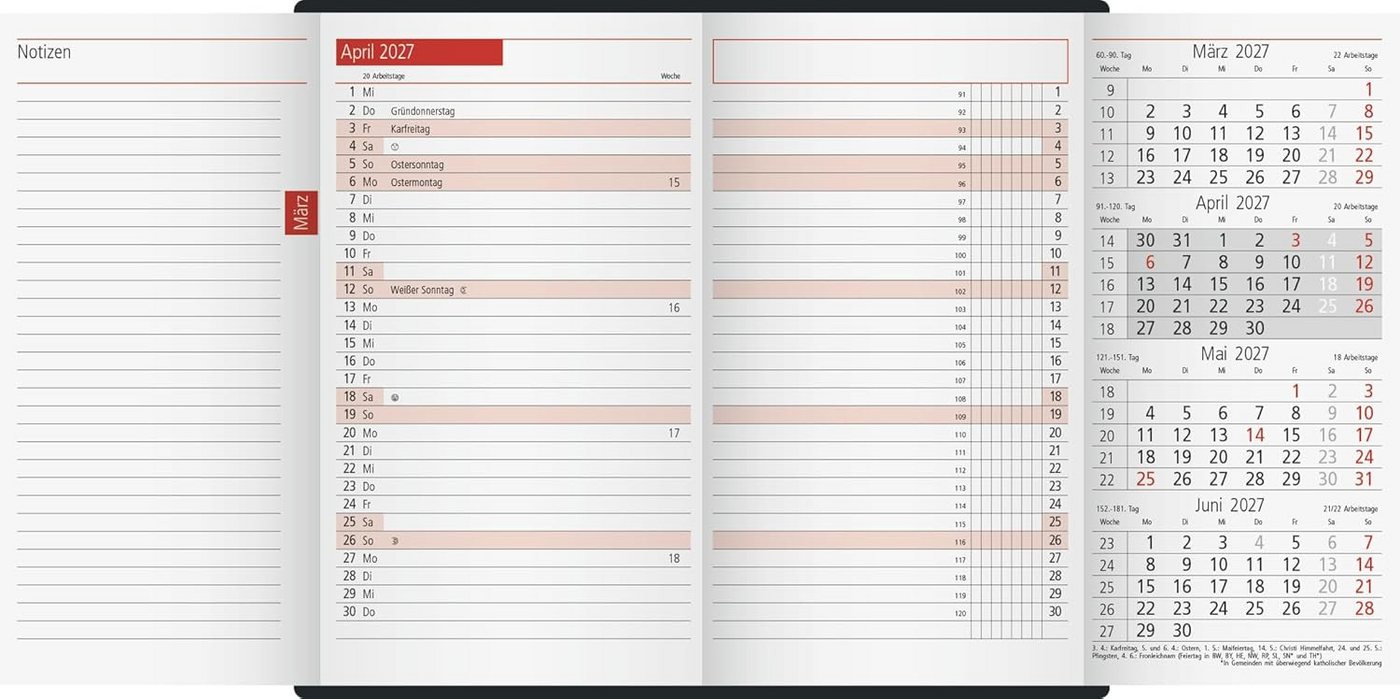RIDO Taschenkalender rido/idé 7040302297 Taschenkalender TM 12 2027 A6, bordeaux, Kunstoff Bild 5