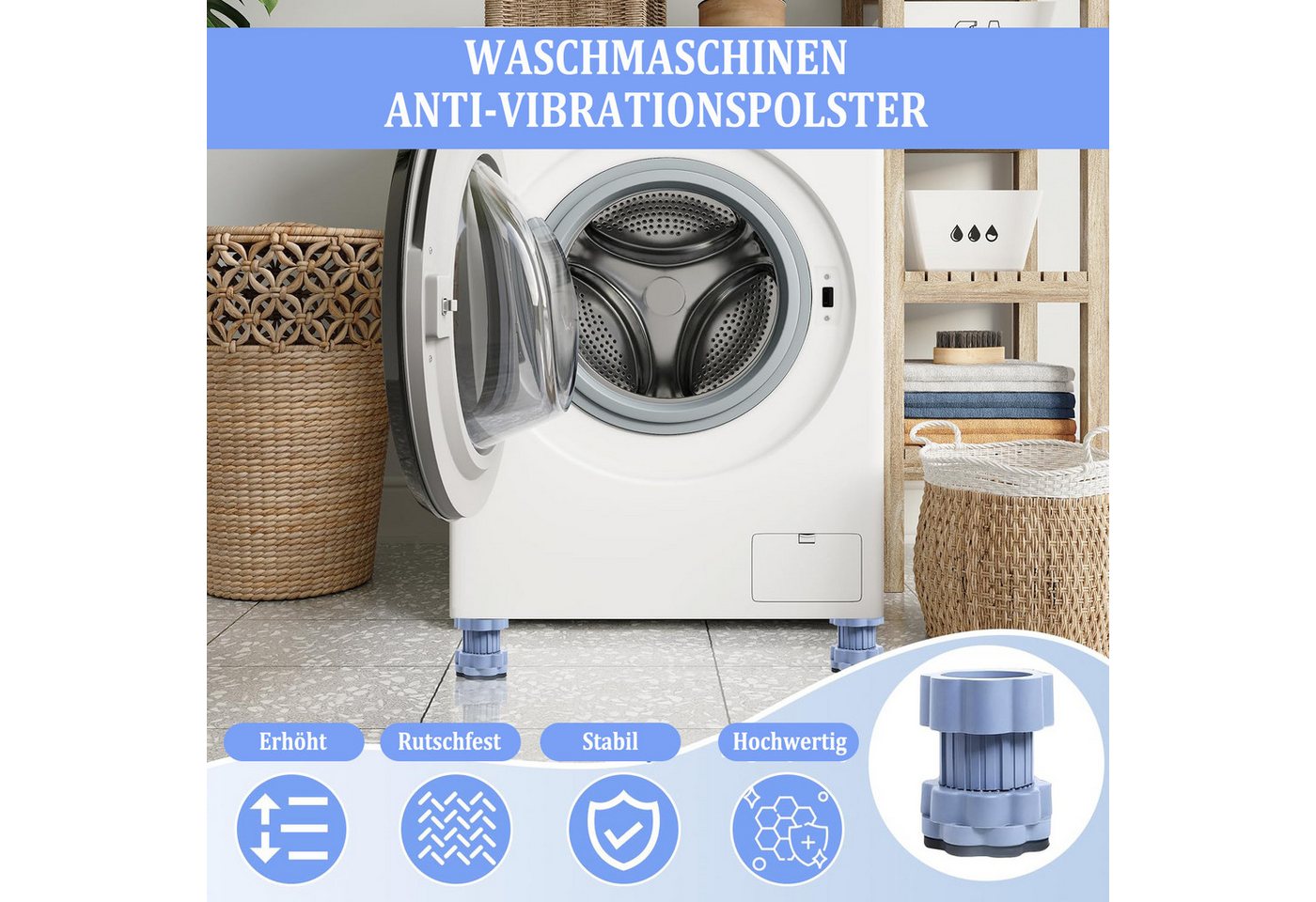 Diwzbyn Waschmaschinenuntergestell Waschmaschinen-Vibrationsdämpferfüße, 4 Waschmaschinen-Fußpolster, Waschmaschinen-Schock- und Rutschschutz-Füße Bild 2