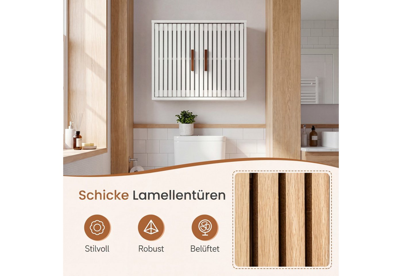 COSTWAY Hängeschrank Bad 60,5 x 20 x 50 cm platzsparender Wandschrank