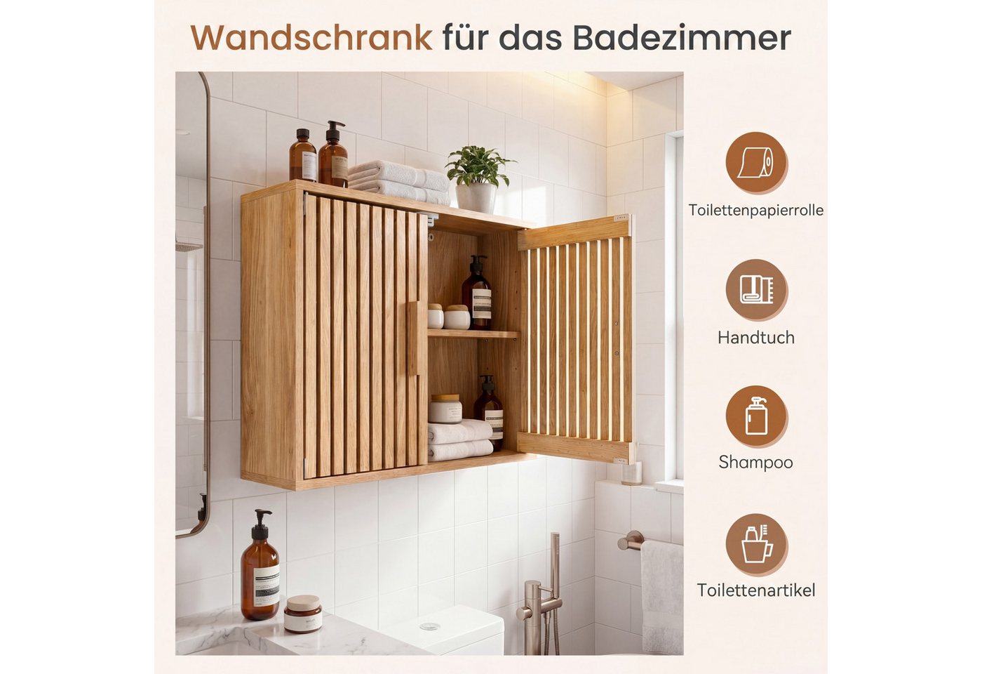 COSTWAY Hängeschrank Bad 60,5 x 20 x 50 cm platzsparender Wandschrank Bild 4