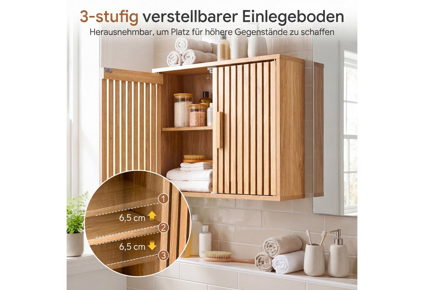 COSTWAY Hängeschrank Bad 60,5 x 20 x 50 cm platzsparender Wandschrank Bild 5
