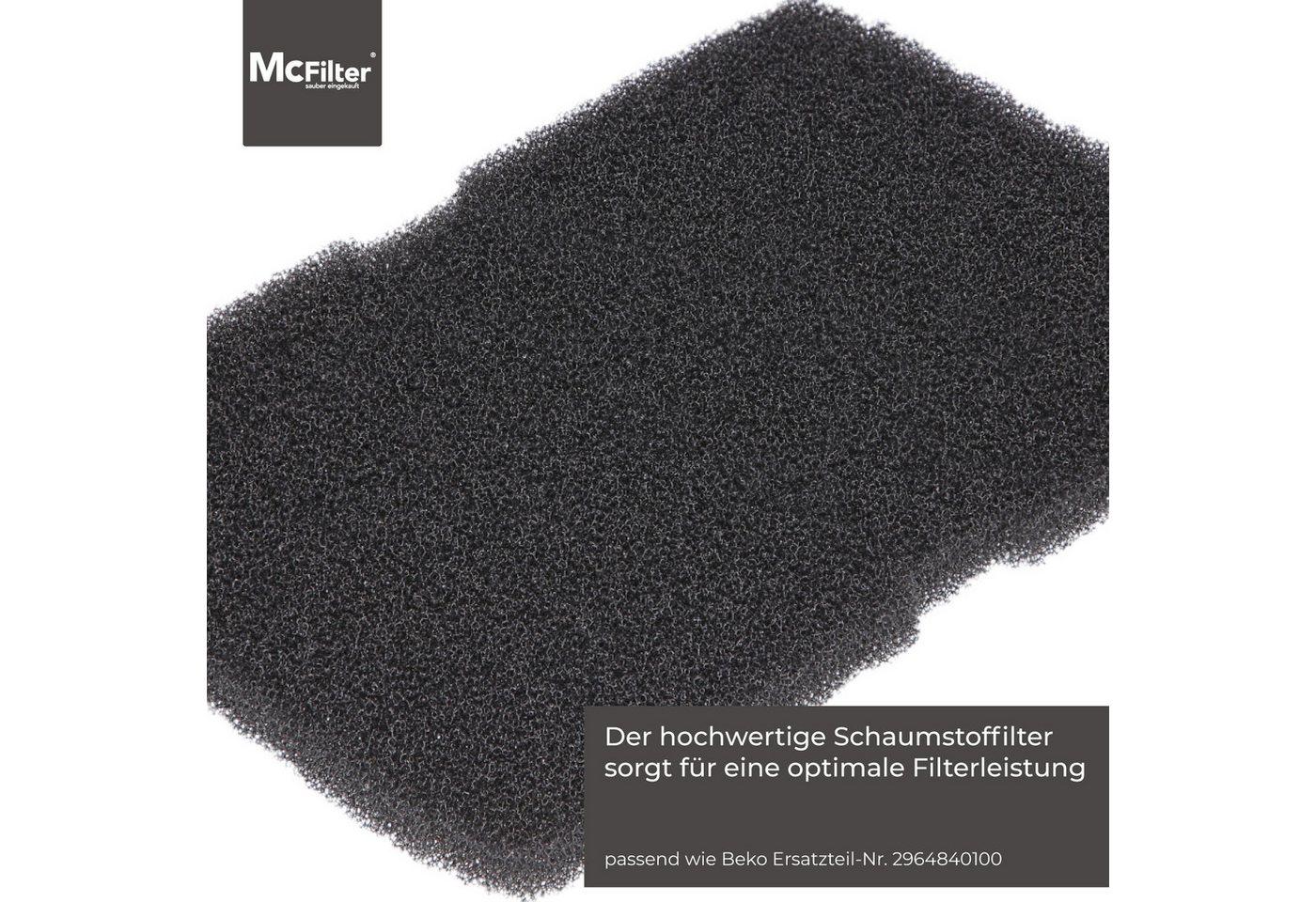 McFilter Ersatzfilter (3 Stück) Schwammfilter, Zubehör für Beko 2964840100 Blomberg TKF7451, Filtermatte, 240 x 155 x 11mm, Schaumstoff, Kondenstrockner