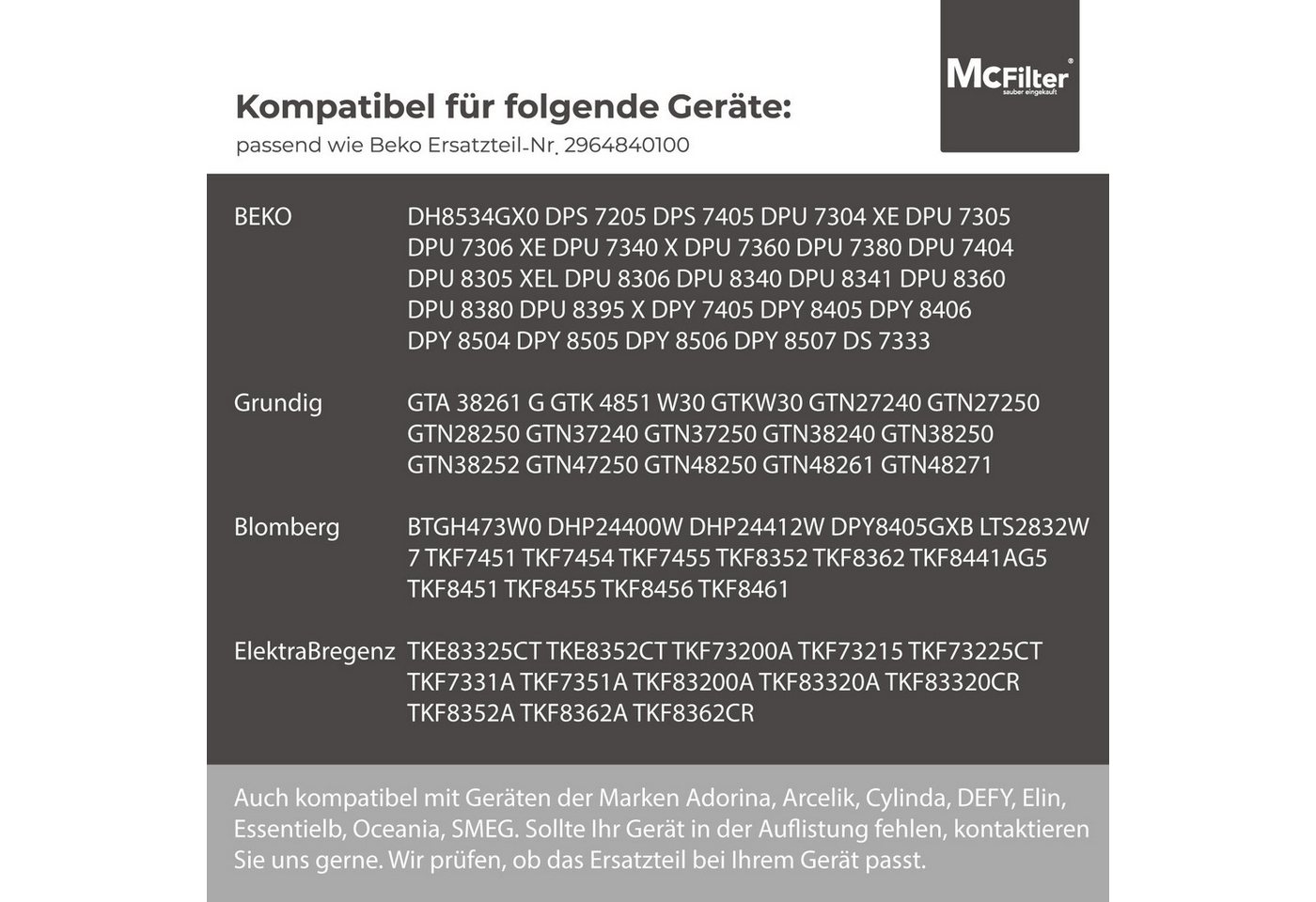 McFilter Ersatzfilter (3 Stück) Schwammfilter, Zubehör für Beko 2964840100 Blomberg TKF7451, Filtermatte, 240 x 155 x 11mm, Schaumstoff, Kondenstrockner Bild 4