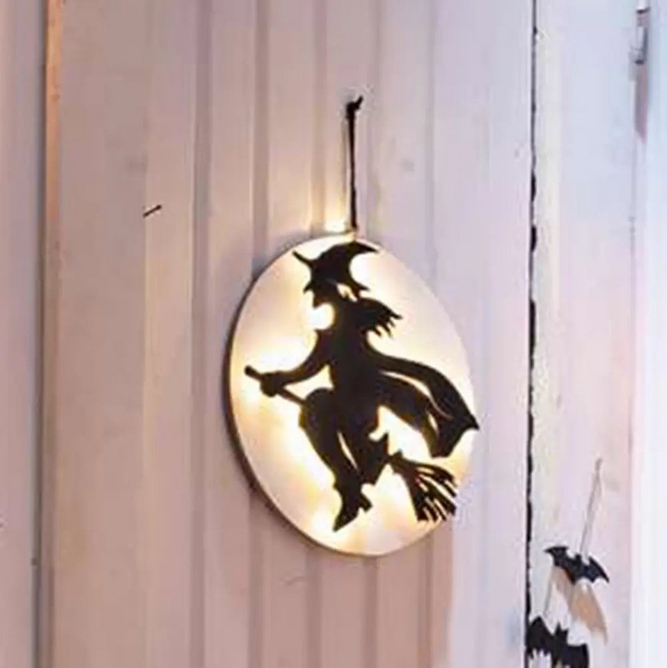 Home-trends24.de LED Dekofigur Hexe Hänger Besen Wand Tür LED Deko Halloween Party Bild 4