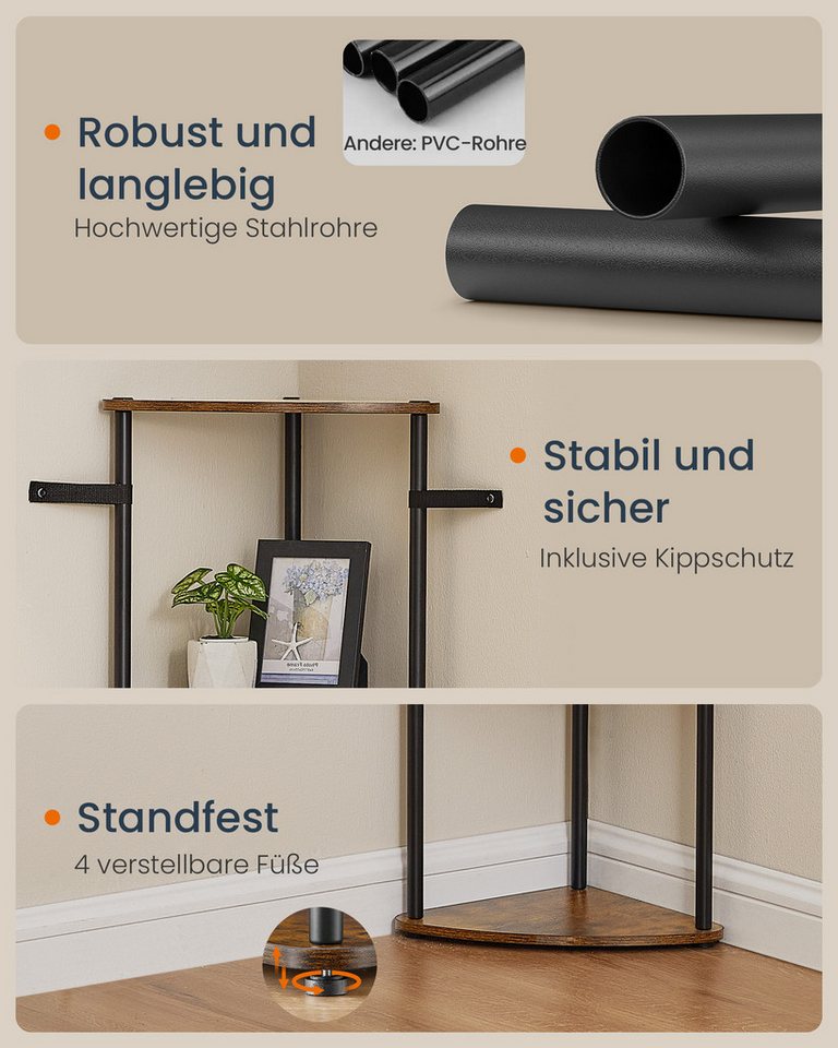 SONGMICS HOME Eckregal Standregal, werkzeuglose Montage, Wohnzimmer, Schlafzimmer, Küche, Eckregal mit 5 Ebenen, Regal, 38,3 x 27 x 139 cm Bild 2