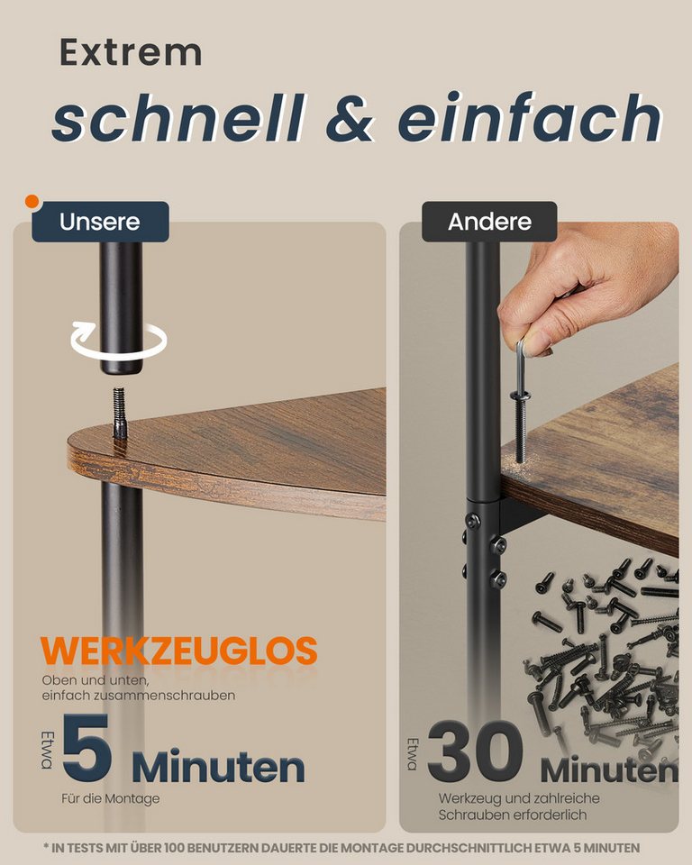 SONGMICS HOME Eckregal Standregal, werkzeuglose Montage, Wohnzimmer, Schlafzimmer, Küche, Eckregal mit 5 Ebenen, Regal, 38,3 x 27 x 139 cm Bild 5