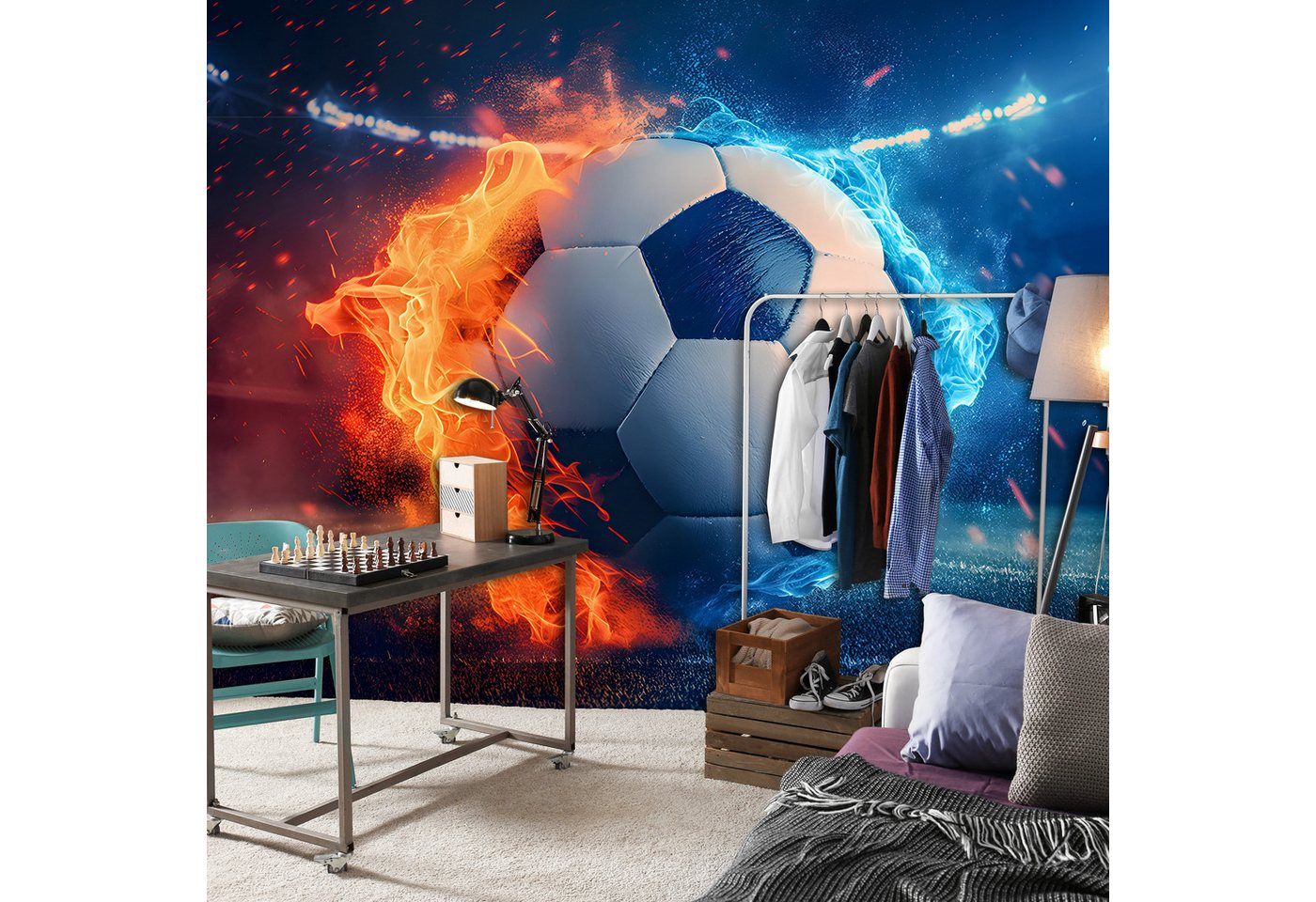 Wallarena Fototapete Junge Fußball - Mehrfarbig - Modern - Vlies - Schlafzimmer, glatt, (5 St), 250x175cm