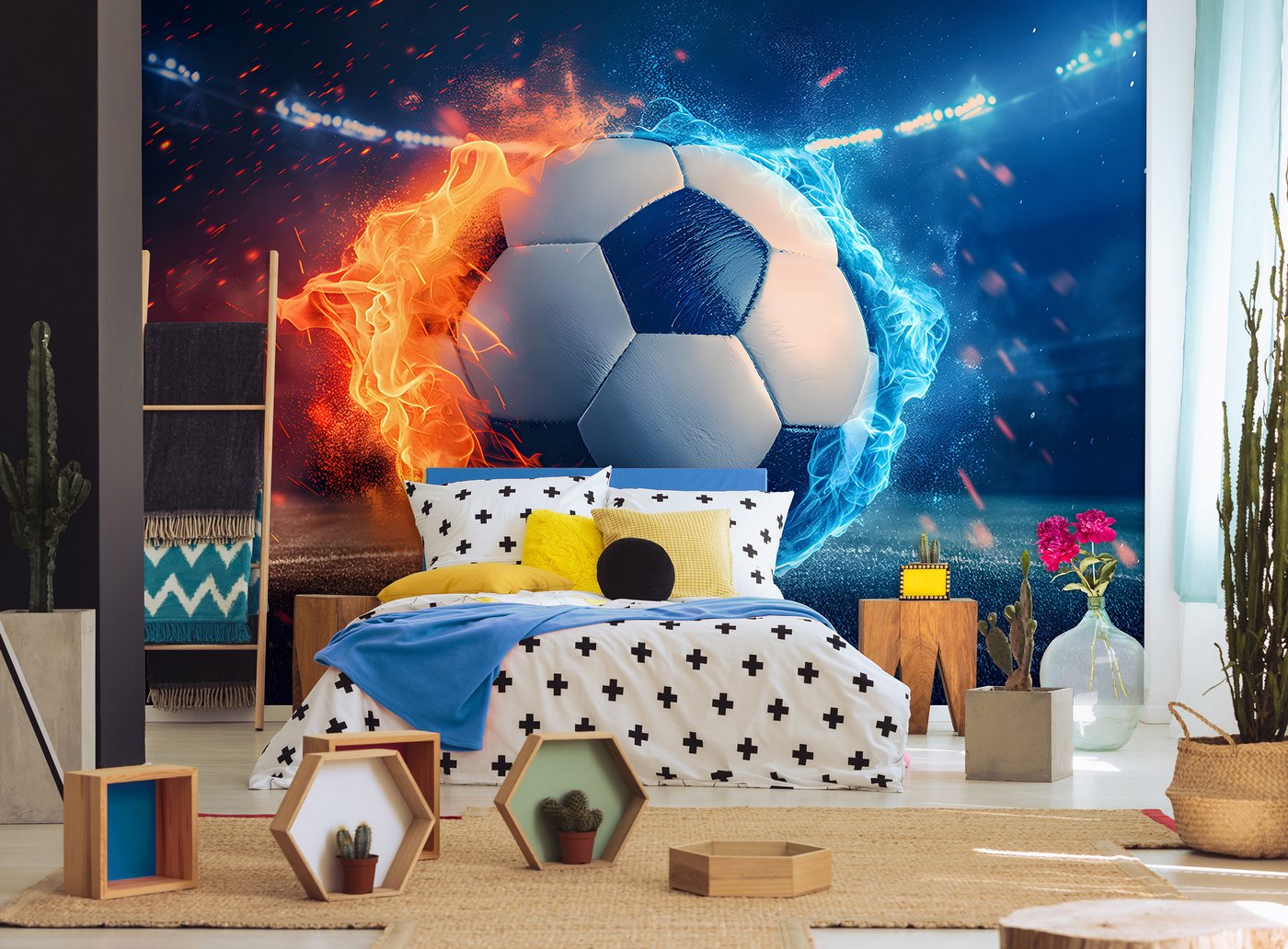 Wallarena Fototapete Junge Fußball - Mehrfarbig - Modern - Vlies - Schlafzimmer, glatt, (5 St), 250x175cm Bild 3