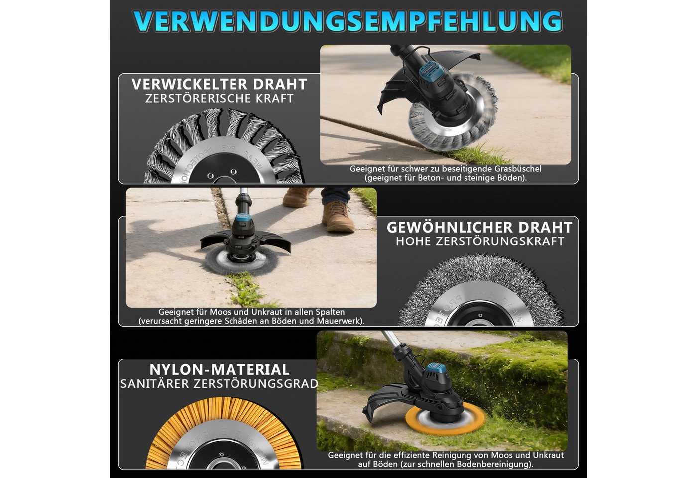 XERSEK Akku-Rasentrimmer Elektro-Grastrimmer mit 2*4,0Ah Akkus, 14800U/min 980W Motorsense, 30 cm Arbeitsbreite Messer, Bürstenloser Motor, Freischneider Rasenmäher Trimmer Für Garten Rasen Bild 3