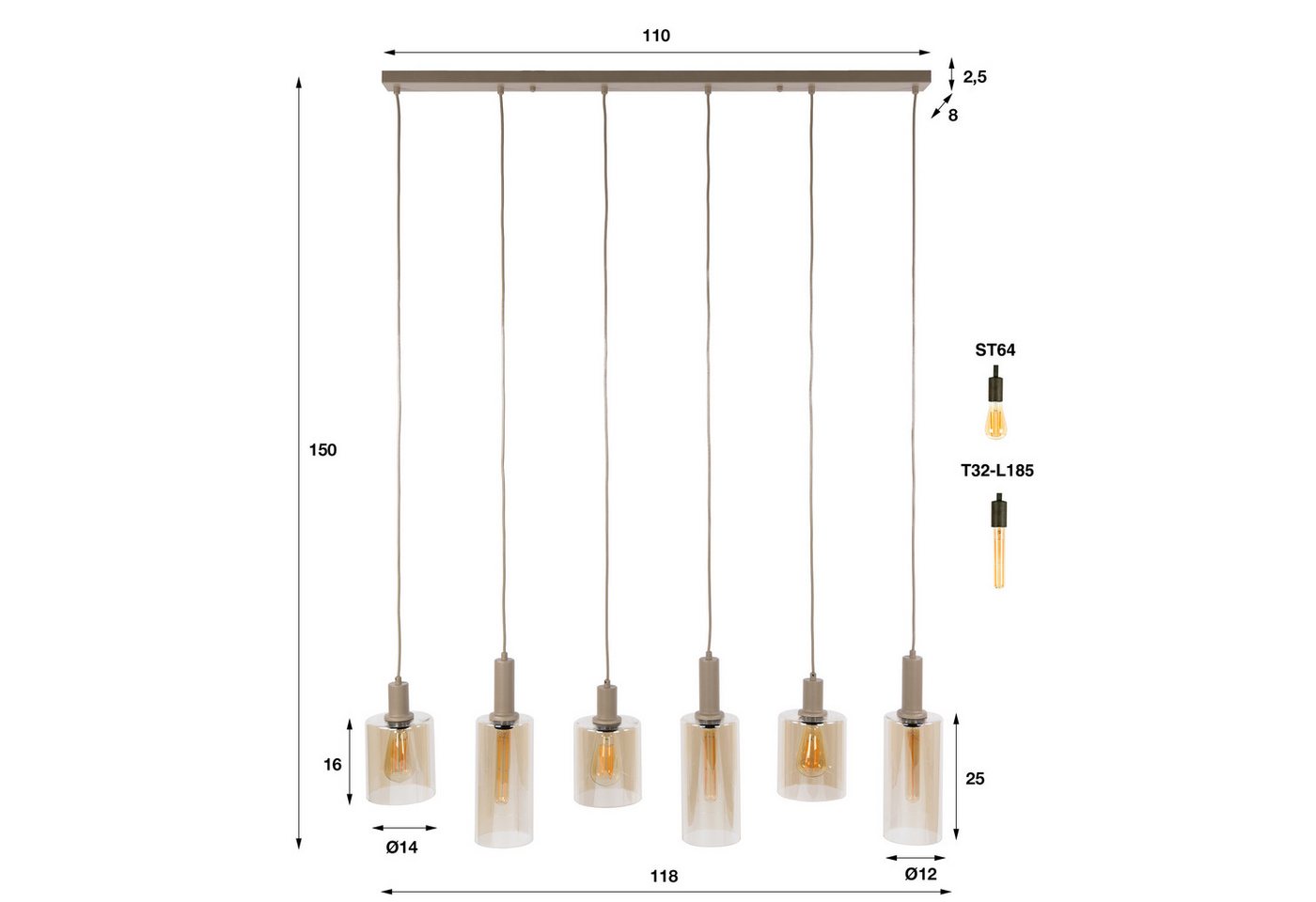 leven! Annekathrin Storkebaum LED Pendelleuchte LUMERO 6-flammig Glas beige 118 cm Esstischlampe, 2 Glasgrößen, einzeln höhenverstellbar, warme Glasoptik Bild 5