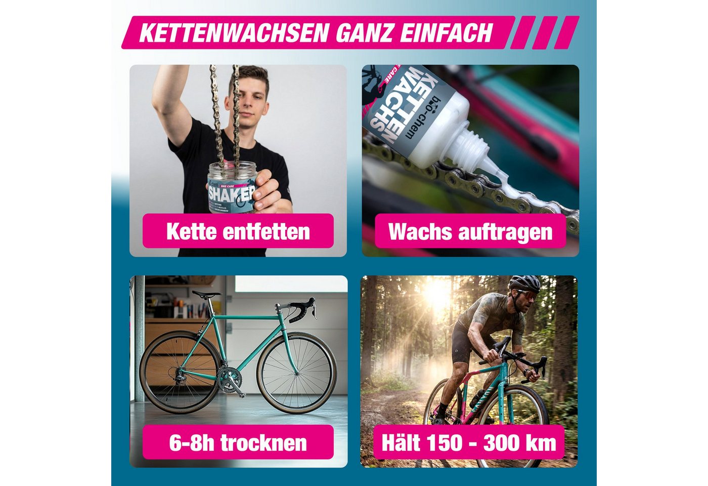 bio-chem Kettenöl Kettenwachs Fahrrad 100ml Saubere Schmierung Leiser Lauf, 100 ml, (Einzelprodukt, Kettenwachs 100 ml), Trockener Wachsfilm, saubere Alternative zu Kettenöl, PTFE-frei Bild 5