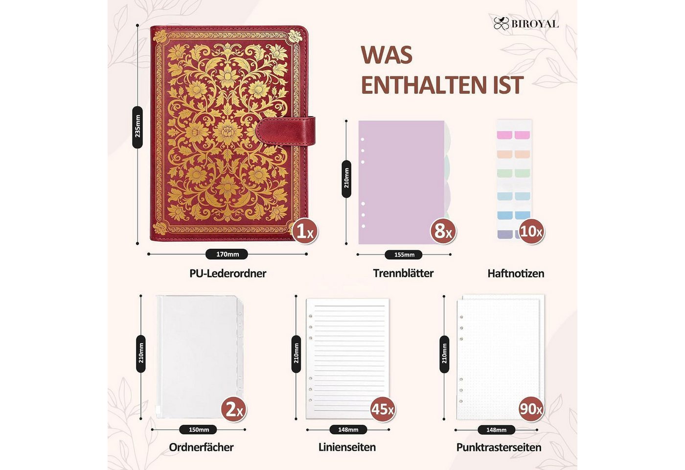 LuxusKollektion Notizbuch A5 Ringbuch Notizbuch Leder rot 135 Blatt Bild 2