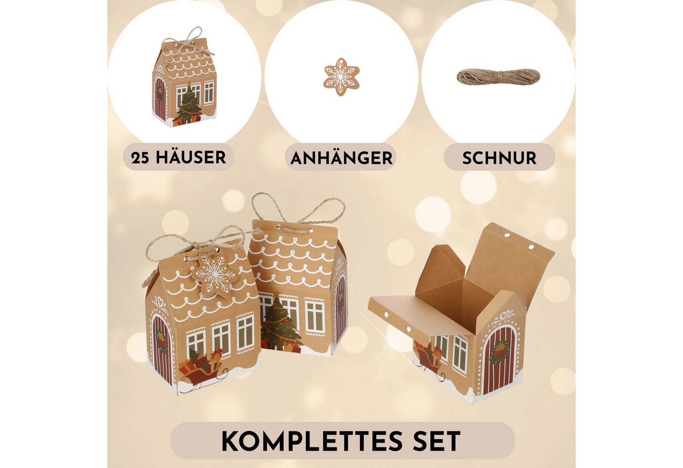 Nordstern befüllbarer Adventskalender Geschenkboxen Häuser 25er Pack, Weihnachtsschachteln für kleine Geschenke Bild 3