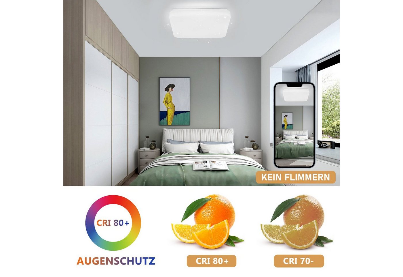 Nettlife LED Deckenleuchte 37W Sternenhimmel Schlafzimmerlampe 28cm Dimmbar, LED fest integriert, Warmweiß Neutralweiß Kaltweiß, Flur Küche Esszimmer Wohnzimmer Kinderzimmer Arbeitszimmer Bild 2