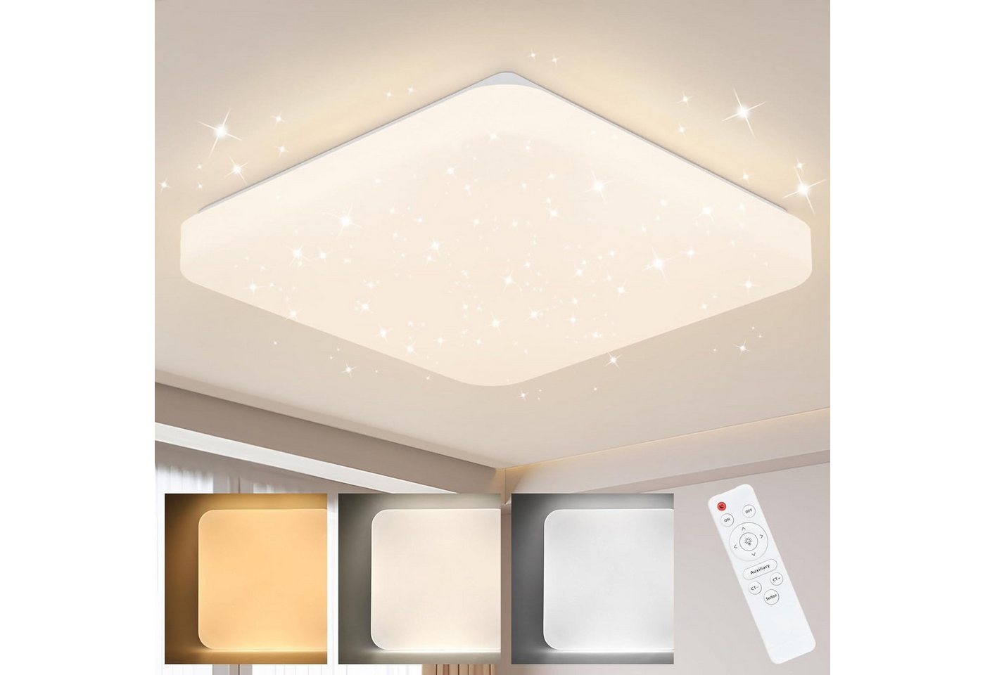 Nettlife LED Deckenleuchte 37W Sternenhimmel Schlafzimmerlampe 28cm Dimmbar, LED fest integriert, Warmweiß Neutralweiß Kaltweiß, Flur Küche Esszimmer Wohnzimmer Kinderzimmer Arbeitszimmer Bild 5