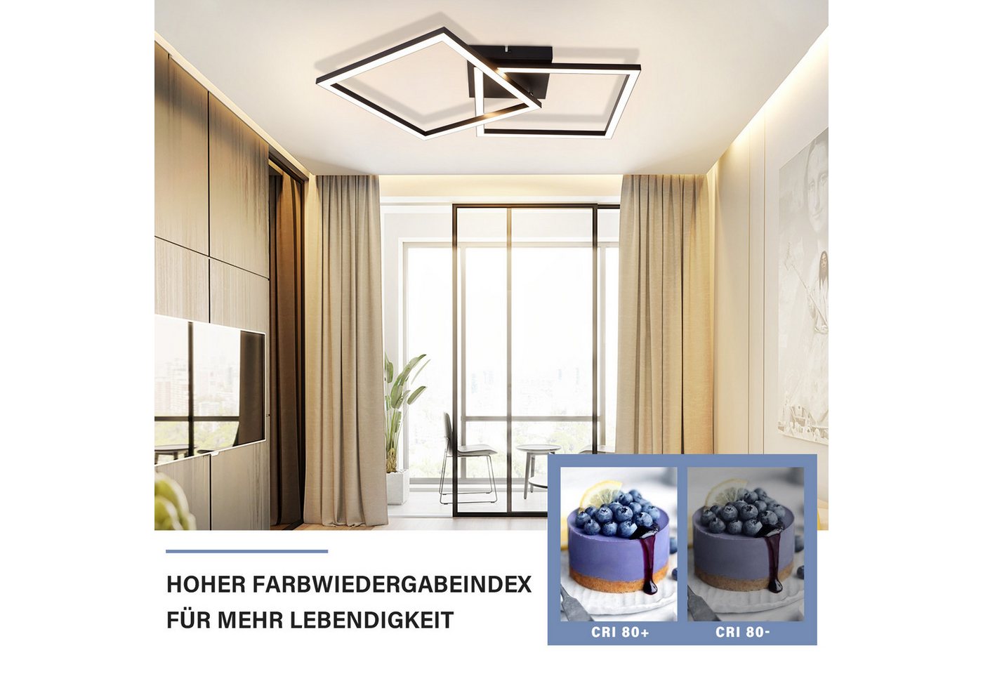 Nettlife LED Deckenleuchte Deckenleuchte Eckig Modern 3000K Warmweiß, LED fest integriert, Warmweiß, für Schlafzimmer Küche Flur Wohnzimmer Bild 3