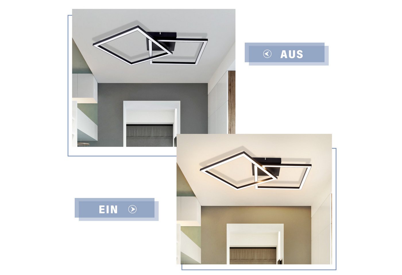 Nettlife LED Deckenleuchte Deckenleuchte Eckig Modern 3000K Warmweiß, LED fest integriert, Warmweiß, für Schlafzimmer Küche Flur Wohnzimmer Bild 5