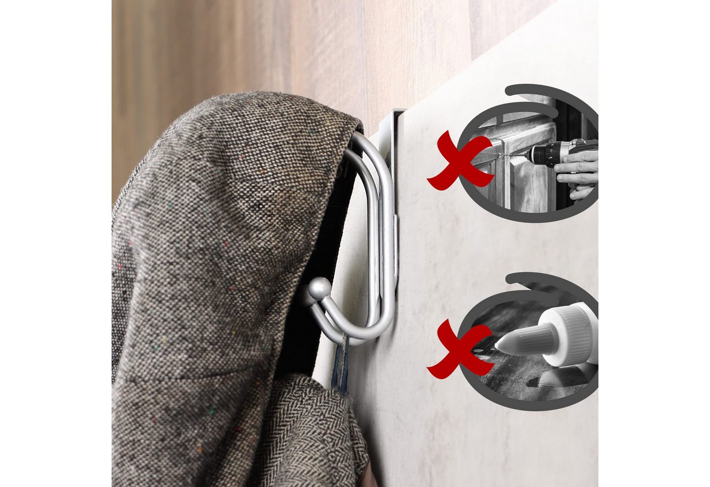 com-four Türhaken Türhaken - Doppel-Kleiderhaken mit Schaumstoff-Schutz für Zimmer, (8-St), Garderobenhaken zum Einhängen ohne Bohren Bild 2