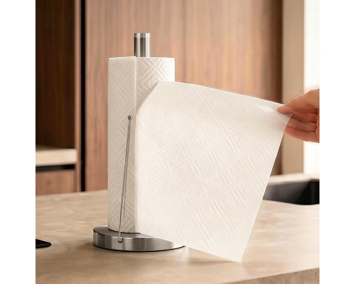 Toomoke Küchenrollenhalter Edelstahl Küchenpapierhalter, Freistehender Küchenpapierhalter, (mit stabilem Standfuß, Einhandbedienung für Küche und Haushalt)
